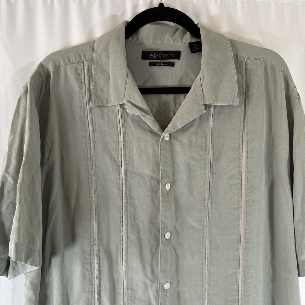 AXIST Silk Blend Shirt Men's XL Green Button Up Short Sleeve Silk Touch Collared - Picture 2 of 10